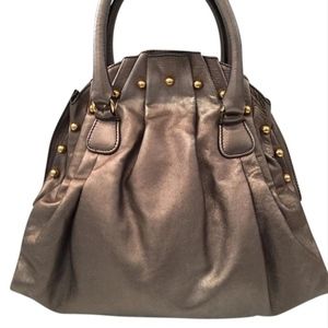 Valentino Silver Leather Studded Pleated Bag